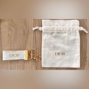 Dior Keychain Dustbag Holiday 2024 Ribbon Gold White Star Moon Bag Charm Keyfob